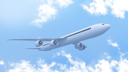plane in the blue sky,International Air Travel,Traveling and doing business with airlines,3d rendering