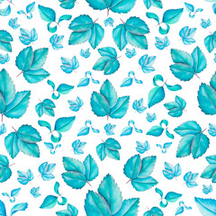 Seamless watercolor pattern of leaves in fashionable colors. Modern color. Hand-drawn patterns. Suitable for packaging paper, textile industry. Wallpaper.
