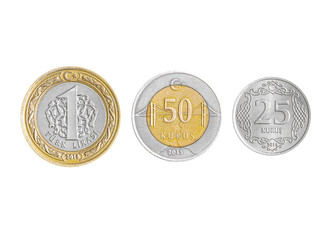 Turkish Lira coins collection set isolated on white background.