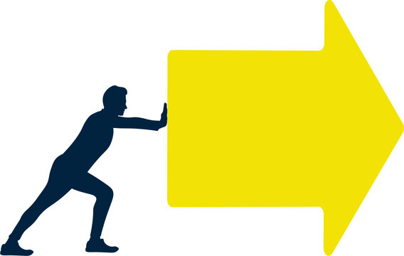 Hombre empujando una flecha. Avanzar, subir. Negocio en crecimiento. Vector sin fondo. fondo transparente