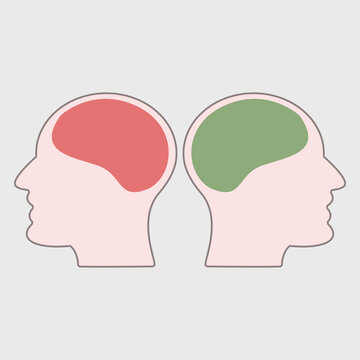 Human male head with green and red brain