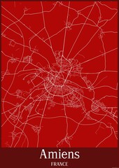 Red map of Amiens France.