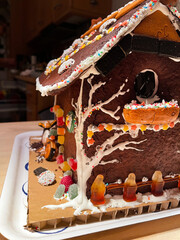 Closeup of a cake shaped like a house