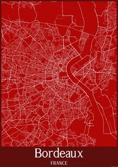 Red map of Bordeaux France.