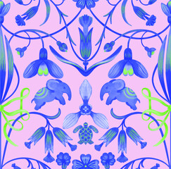 vector seamless ornaments patterns classic with elephants in indian style bright cheerful elegant for wallpaper for surface design