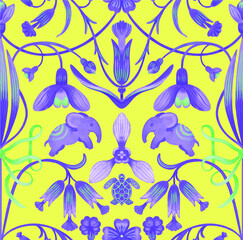 vector seamless ornaments patterns classic with elephants in indian style bright cheerful elegant for wallpaper for surface design