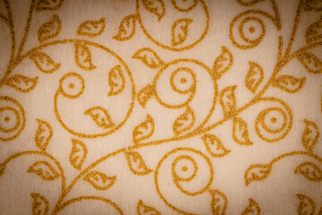 Unique White Background with Beautiful curvy yellow orange pattern. Flower like texture with vignette. Space in centre. Elegant smooth decorative modern design surface.