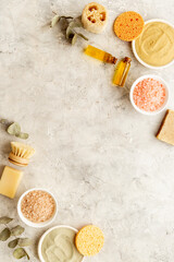 Bathing spa products for body skin care. Zero waste eco frendly accessories