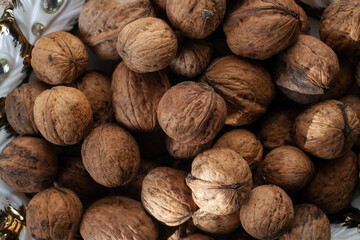Walnut in a basket close-up
