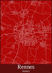 Red map of Rennes France.