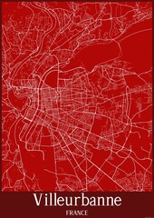Red map of Villeurbanne France.
