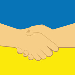 Handshake on the background of the Ukrainian flag. Help Ukraine