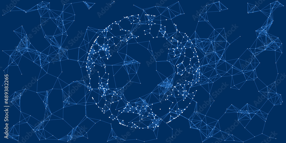 Poster dark blue futuristic 3d global networks concept with globe - abstract polygonal digital connections 