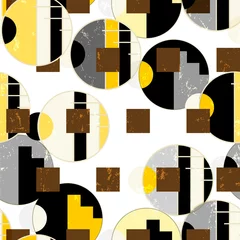 Rolgordijnen seamless geometric pattern background, retro, art nouveau style, with circles, stripes, paint strokes and splashes © Kirsten Hinte