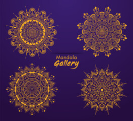 mandala gold color art vector set 