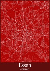 Red map of Essen Germany.