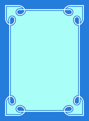 Vector border frame. Blue background or book page. Simple rectangular billboard, poster, card, plaque, signboard, sticker, or label 
