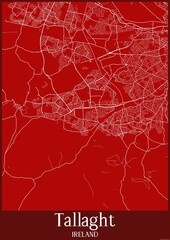 Red map of Tallaght Ireland.