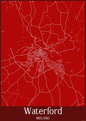 Red map of Waterford Ireland.