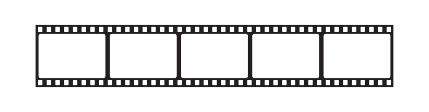 Film strip vector design on white background. Black film reel symbol to use in photography, television, cinema, photo frame.
