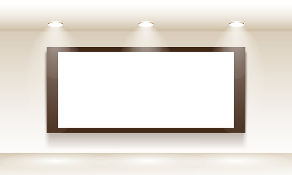 Empty Gallery Interior With Brown Frame In White Board By Vector Design