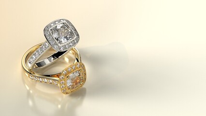 two precious diamond rings with cushion stone