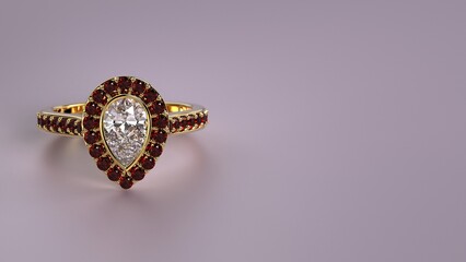 pear halo ring with side ruby stones