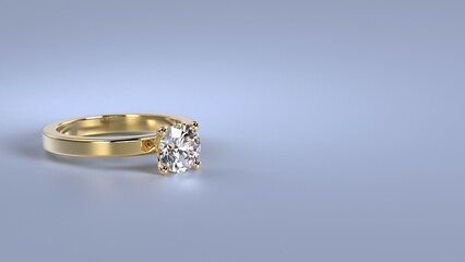 golden engagement or wedding ring with diamond on it