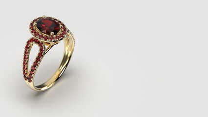 ruby oval halo ring in yellow gold