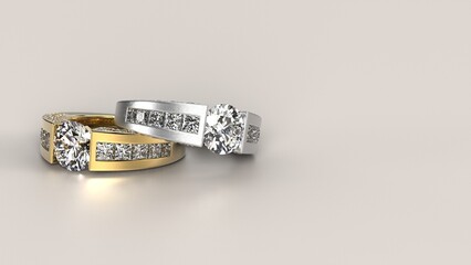 tension setting solitaire ring in yellow gold and brushed white gold