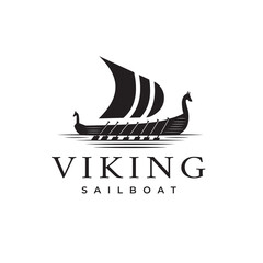 Vintage Viking Ship Silhouette with Logo design vector, sail, symbol template © Ahmad