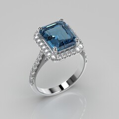 aquamarine gem halo engagement ring