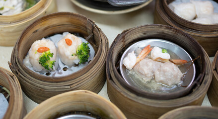 Chinese dimsum in the bamboo basket