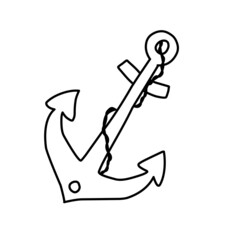 Anchor of the vessel for mooring. The symbol of tourism and recreation at sea, ocean, water. Vector line icon. Editable stroke. Doodle style