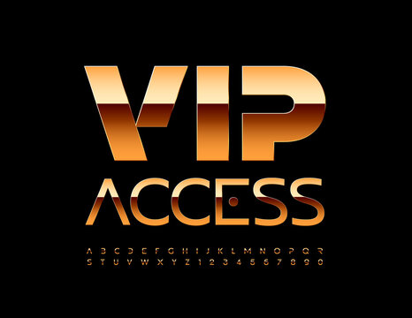Vector chic Sign Vip Access. Slim Golden Font. Trendy Alphabet Letters and Numbers set