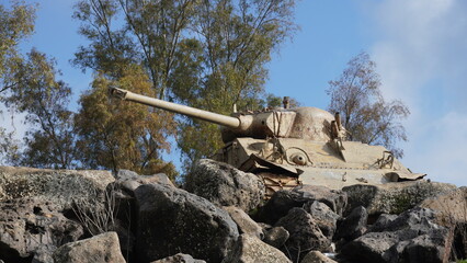 Israeli M51 Sherman tank with 105 mm gun on display in the 7th brigade tank monument, Israel. ...