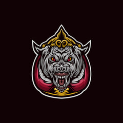 Wolf king head mascot logo template