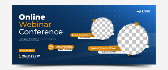 Webinar invitation horizontal banner design template. Editable modern banner with place for the photo. Usable for banner, cover, and header