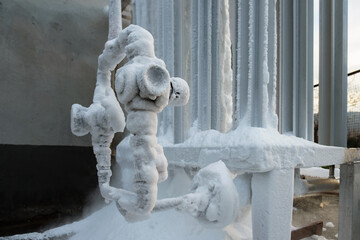 View of a frozen pipelines and valves
