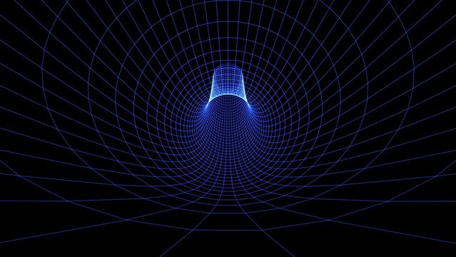 Blue grid tunnel abstract animation.