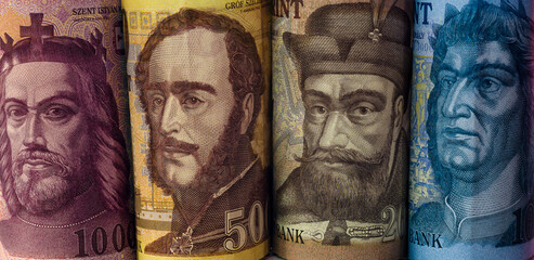 Hungarian Forint Bank Notes Macro Close Up