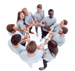 top view. a group of like-minded people standing in a circle .