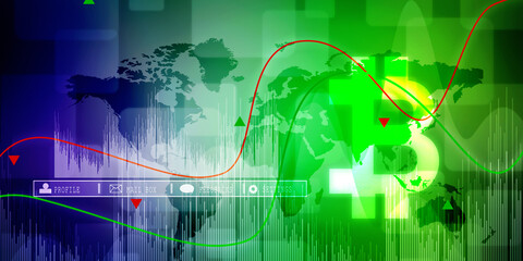 2d rendering bitcoin sign with graph
