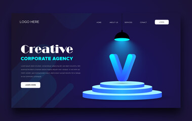 Creative corporate agency landing page design with 3d blue shapes