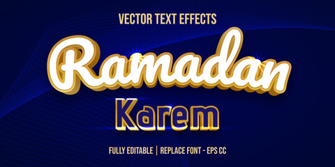 Ramadan kareem vector text effects with glossy golden color effects