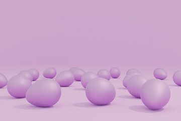 Many pink Easter eggs on a pink background
