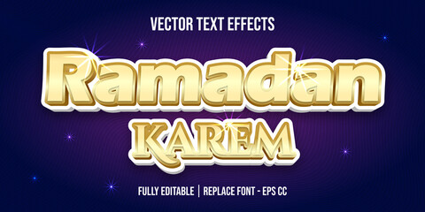 Ramadan kareem vector text effects with glossy golden color effects