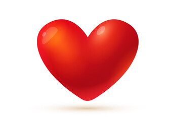 Vector illustration of red color heart emoticon on white background. 3d style design of love emoji