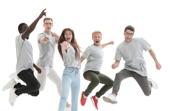 in full growth. a group of happy dynamic young people