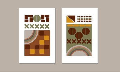 Set two of abstract Geometric mid century modern wall art. Geometry bauhaus shapes wall decor. Minimal Scandinavian wall decorations. Aesthetic home Decorations.
